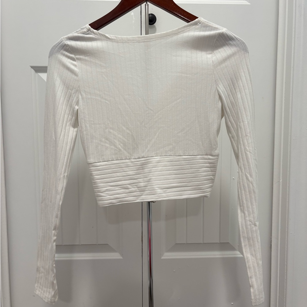 White Ribbed Wrap Top - Picture 2 of 2